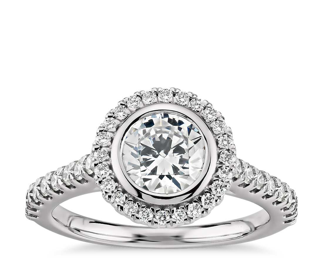 MINED DIAMOND BEZEL HALO PAVÃ© DIAMOND ENGAGEMENT RING