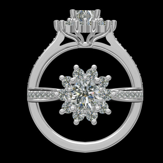 MINED DIAMOND STARBURST FLORAL HALO ENGAGEMENT RING 14