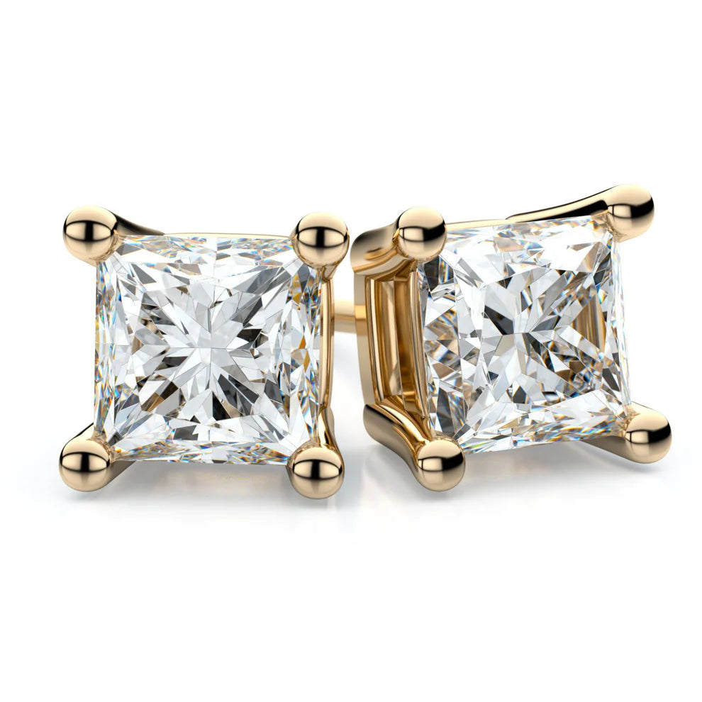 2.00 Carat Total Weight Princess Studs with Princess  diamonds in 14Kt White/Yellow/Pink Gold-100034