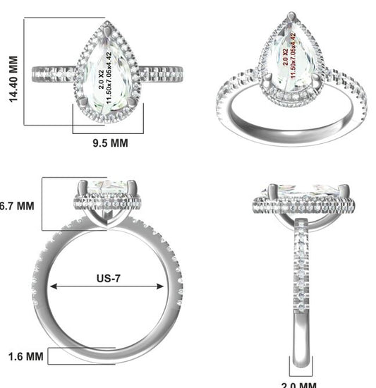 2.42 Carat Total Weight  Shadow Halo2.00ct center Ring  with Princess  diamonds in 14Kt White/Yellow/Pink Gold-100271