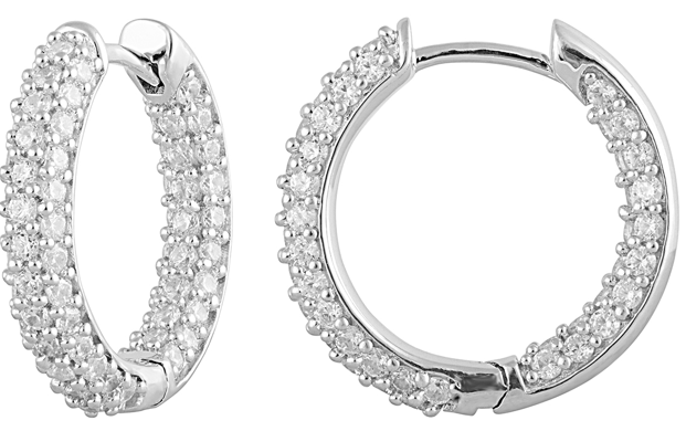 1.00 Carat Total Weight Micropave Inside Out Hoops with Round diamonds in 14Kt White/Yellow/Pink Gold-100050