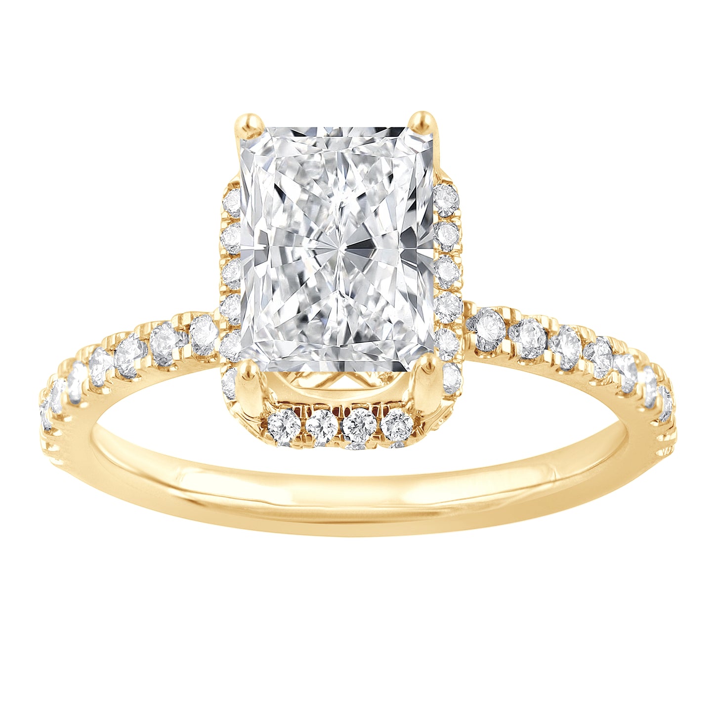 1.90 Carat Total Weight Shadow Halo1.50ct center Ring  with Randiant  diamonds in 14Kt White/Yellow/Pink Gold-100266