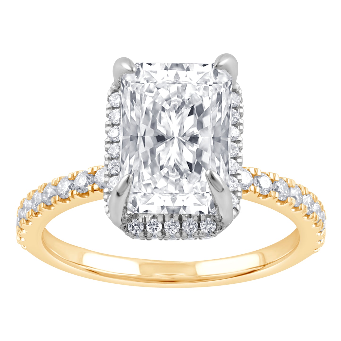 1.90 Carat Total Weight Shadow Halo1.50ct center Ring  with Randiant  diamonds in 14Kt White/Yellow/Pink Gold-100266