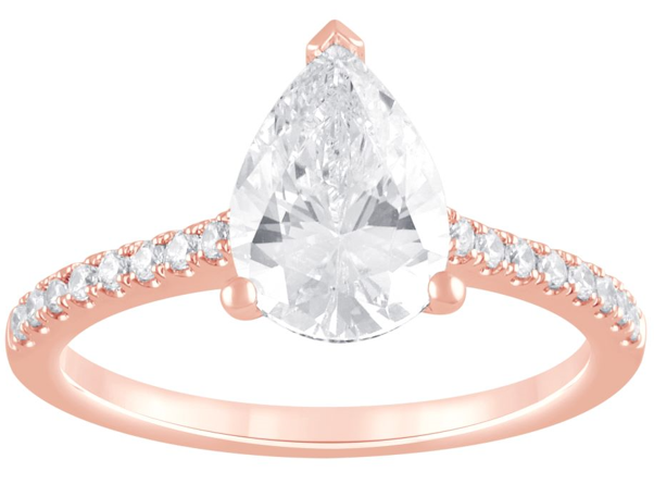 2.00 Carat Total Weight Hidden Halo Bridal Ring with 1.50  center Pear  with Pear  diamonds in 14Kt White/Yellow/Pink Gold-100197